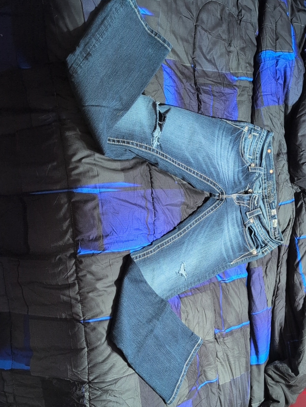 Miss Me Dark Blue Embroidered Waist Jeans